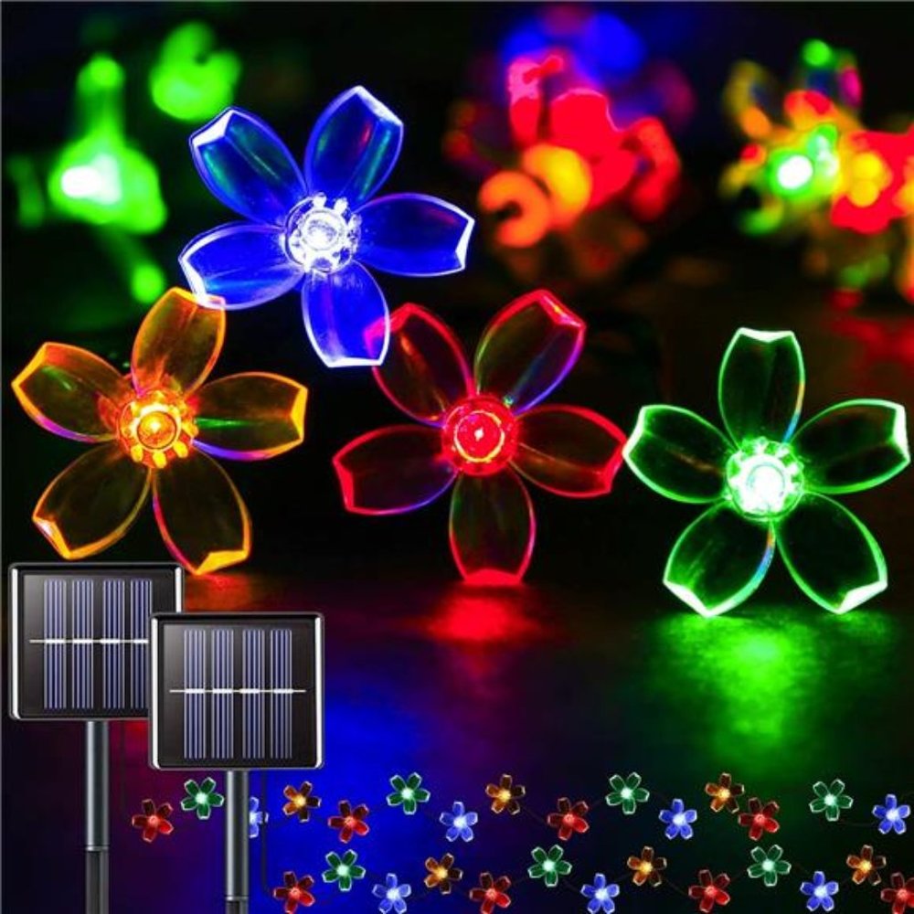Solar String Lights for Outside,2Pack 100 LED Flower Solar Powered Lights String